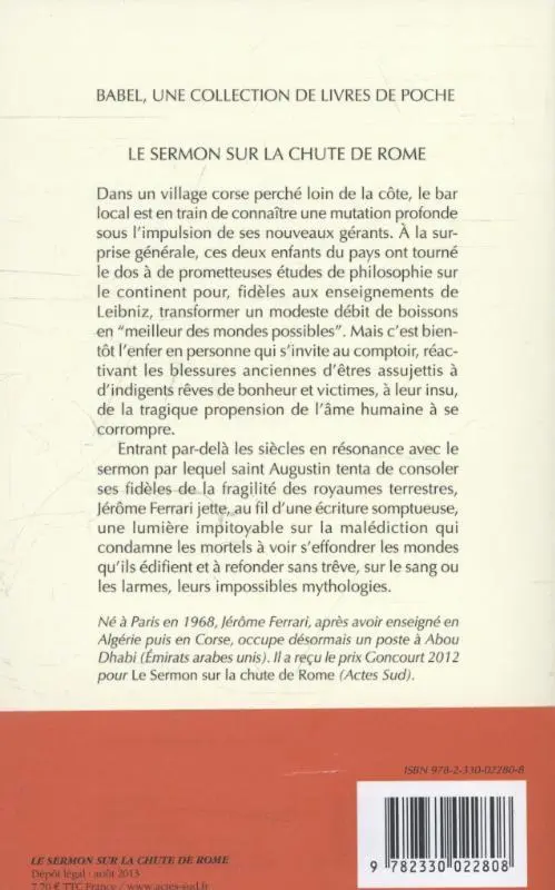 Rückseite: 9782330022808 | Le sermon sur la chûte de Rome | Jérôme Ferrari | Taschenbuch | 203 S.