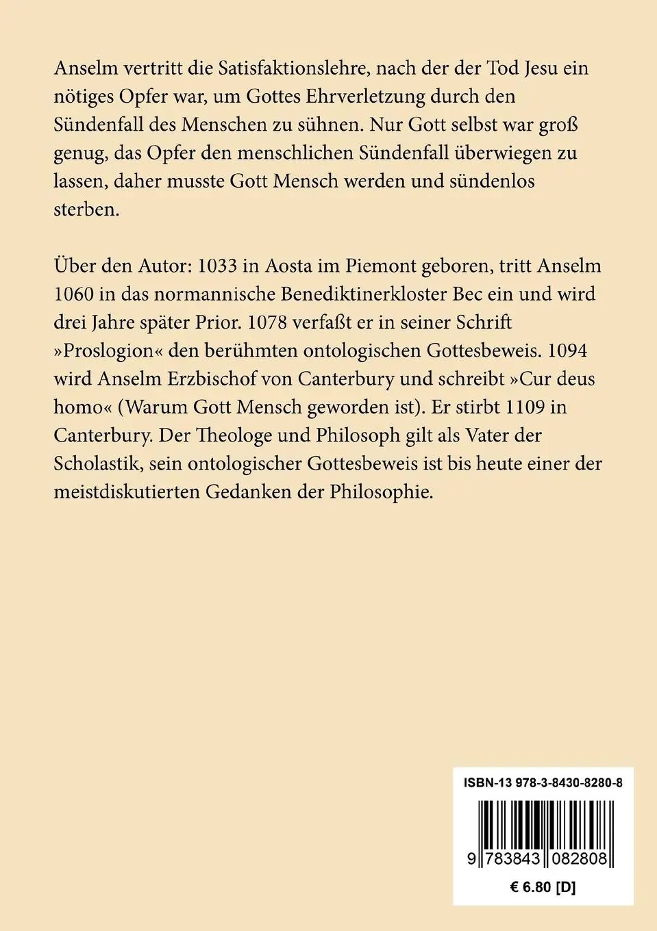 Rückseite: 9783843082808 | Warum Gott Mensch geworden | Cur deus homo | Anselm Von Canterbury
