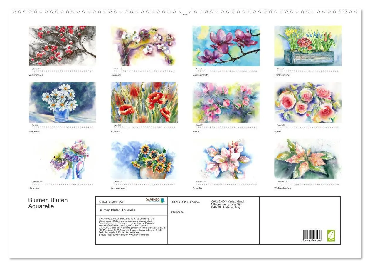 Bild: 9783457972908 | Blumen Blüten Aquarelle (Wandkalender 2026 DIN A2 quer), CALVENDO...