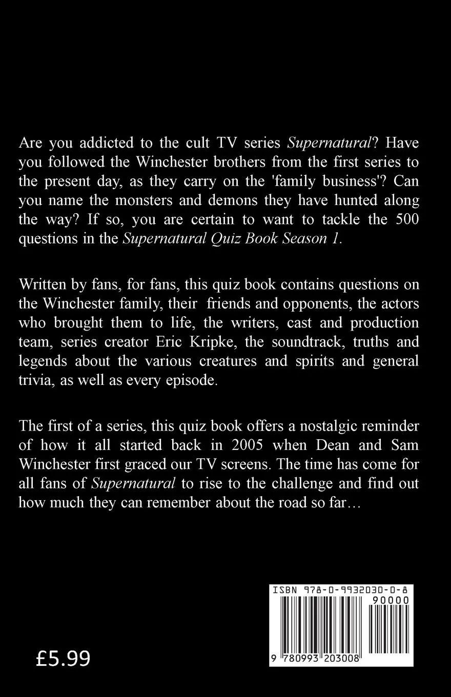 Rückseite: 9780993203008 | The Supernatural Quiz Book Season 1 | Light Bulb Quizzes | Taschenbuch