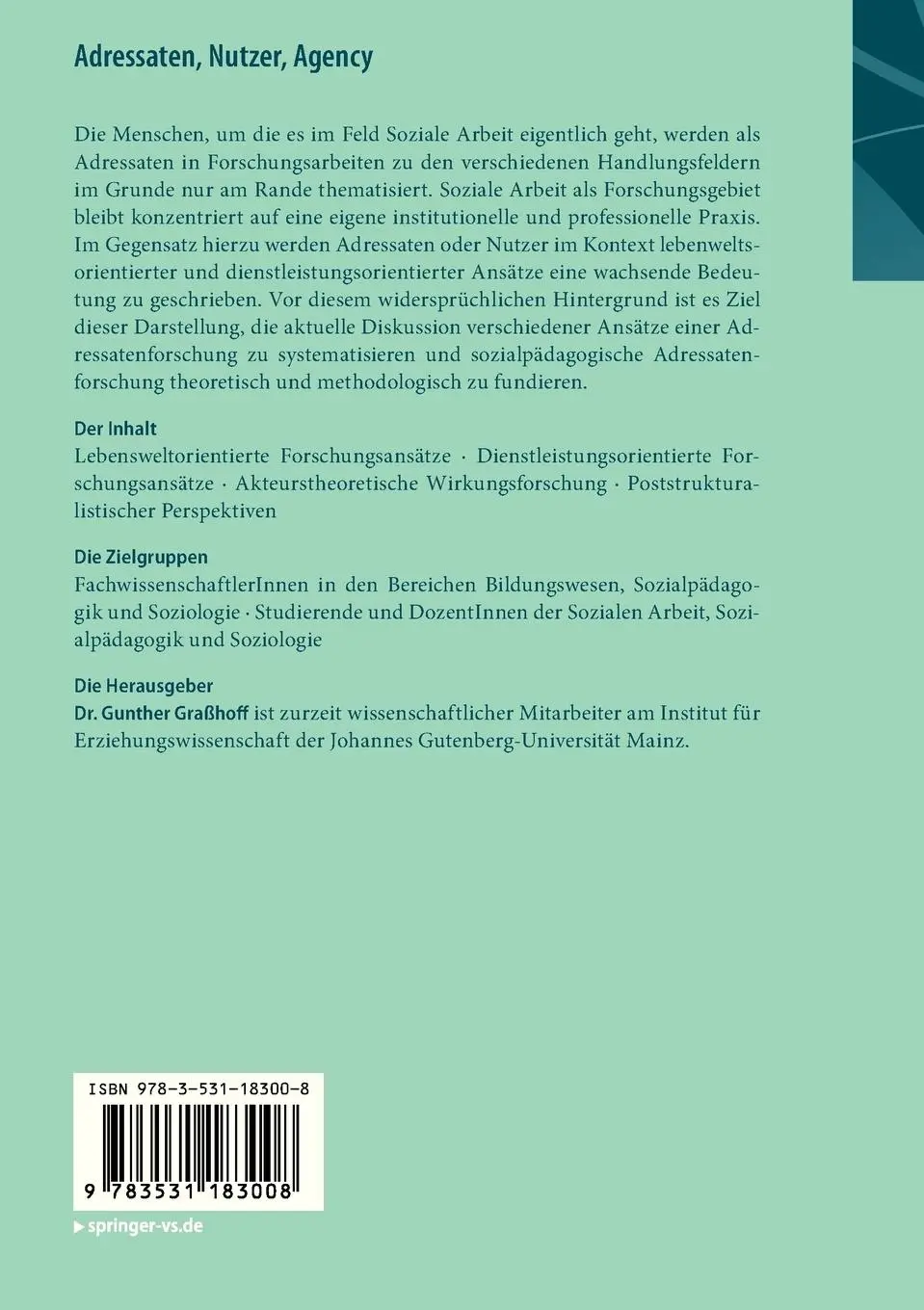 Rückseite: 9783531183008 | Adressaten, Nutzer, Agency | Gunther Graßhoff | Taschenbuch | vii