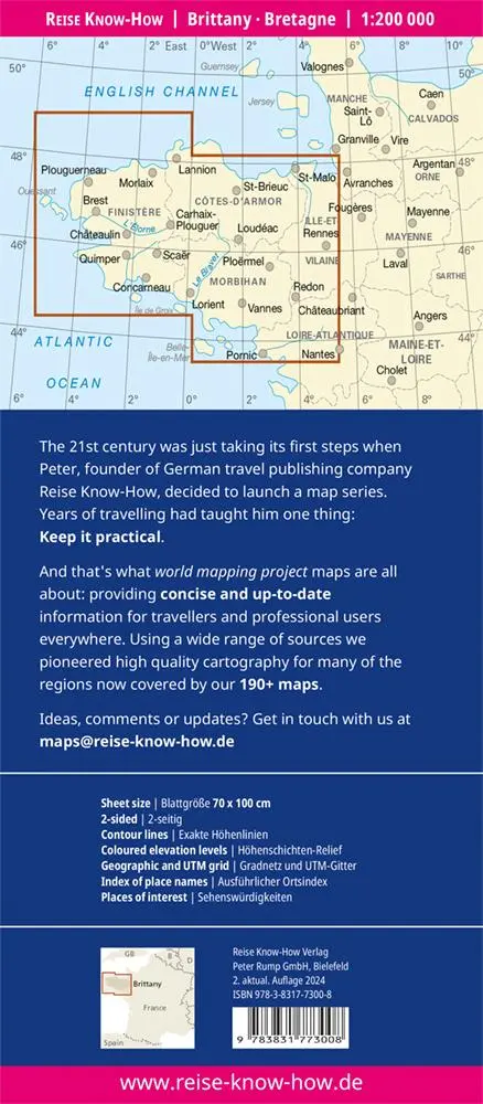 Rückseite: 9783831773008 | Reise Know-How Landkarte Bretagne / Brittany (1:200.000) | 2 S. | 2024