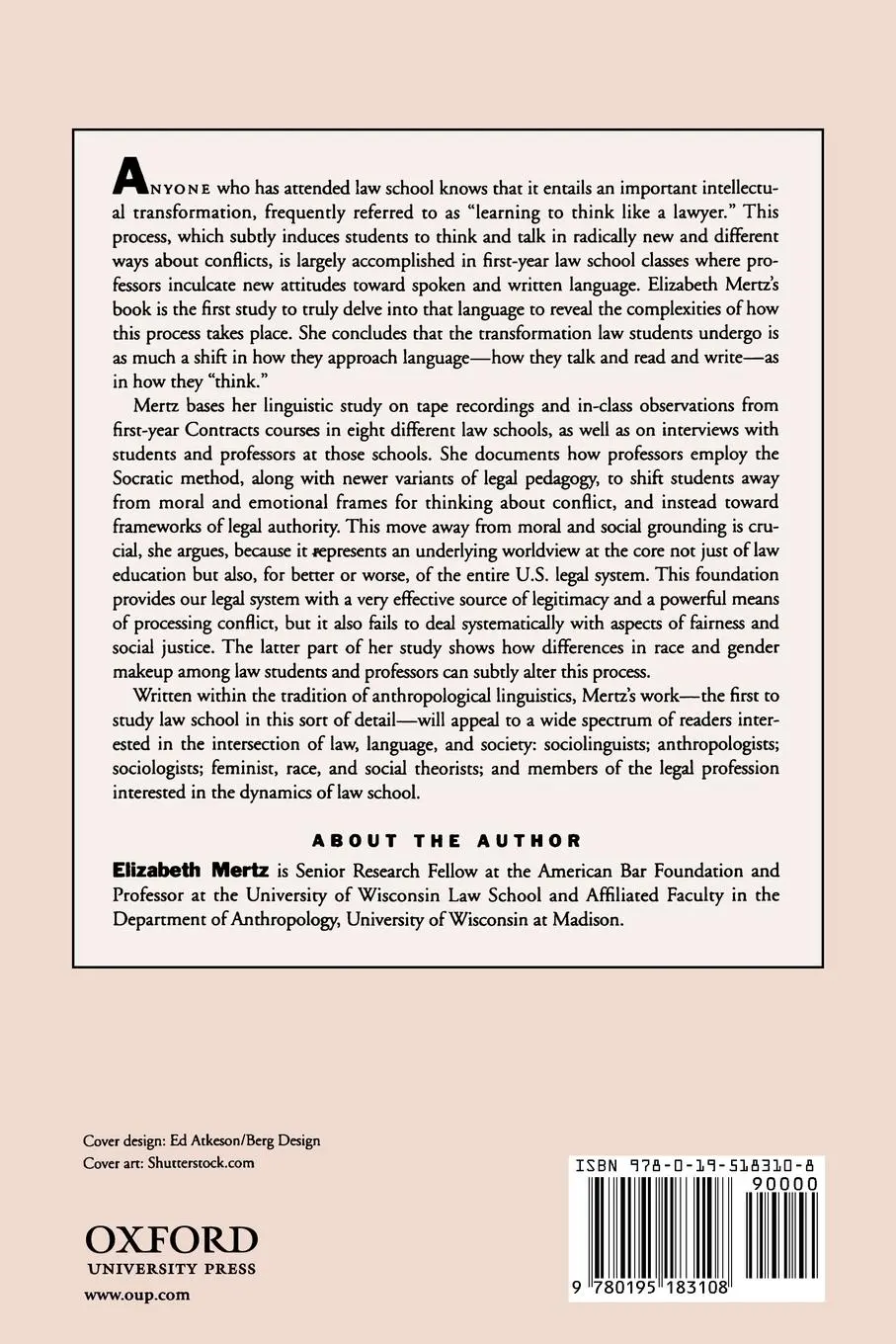 Rückseite: 9780195183108 | The Language of Law School | Learning to "Think Like a Lawyer" | Mertz