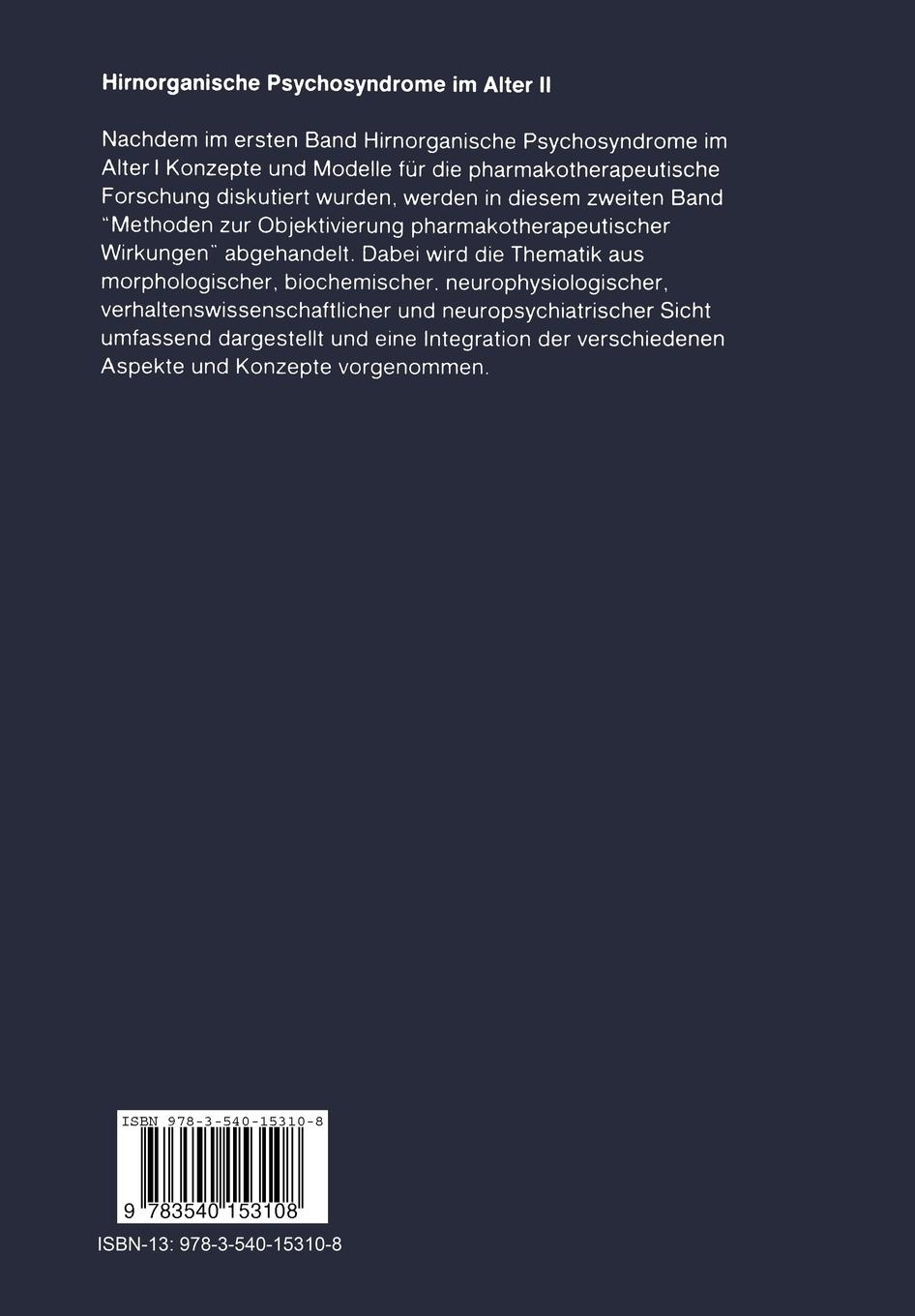 Rückseite: 9783540153108 | Hirnorganische Psychosyndrome im Alter II | D. Bente (u. a.) | Buch