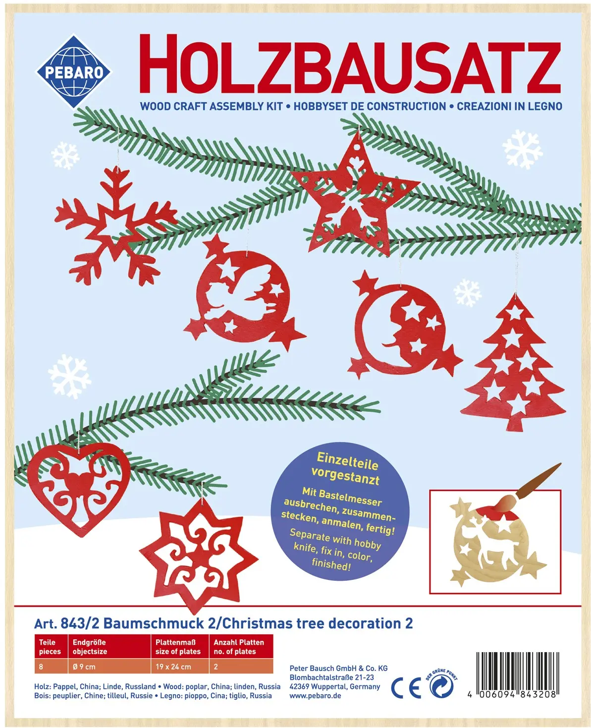 Cover: 4006094843208 | PEBARO 843/2 - Holzbausatz Baumschmuck 2, 8 Teile, Holzkonstruktion...