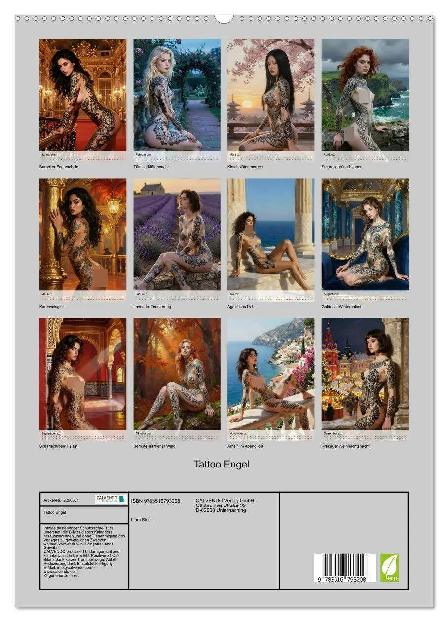 Bild: 9783516793208 | Tattoo Engel (hochwertiger Premium Wandkalender 2027 DIN A2 hoch),...