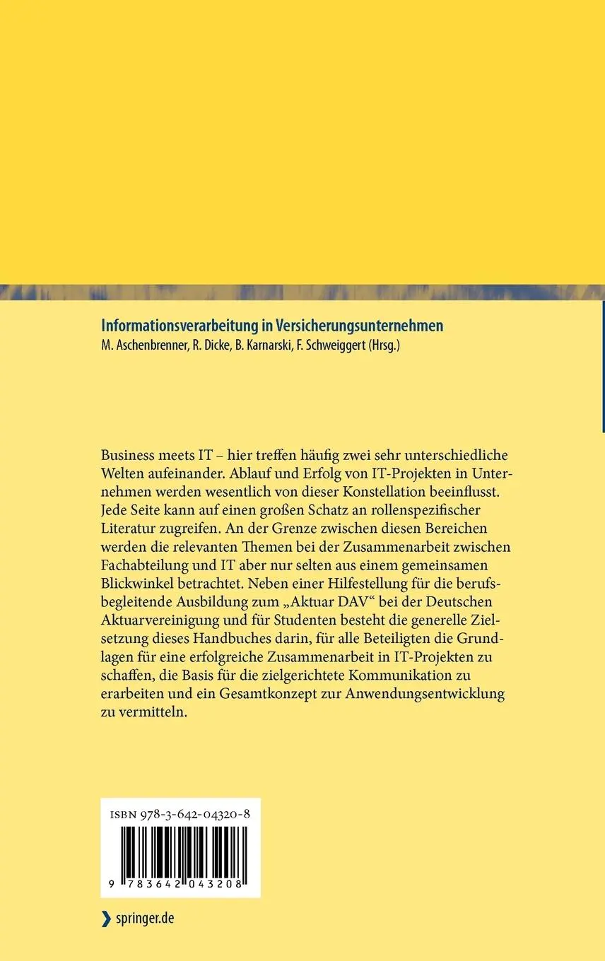 Rückseite: 9783642043208 | Informationsverarbeitung in Versicherungsunternehmen | Buch | xxvi