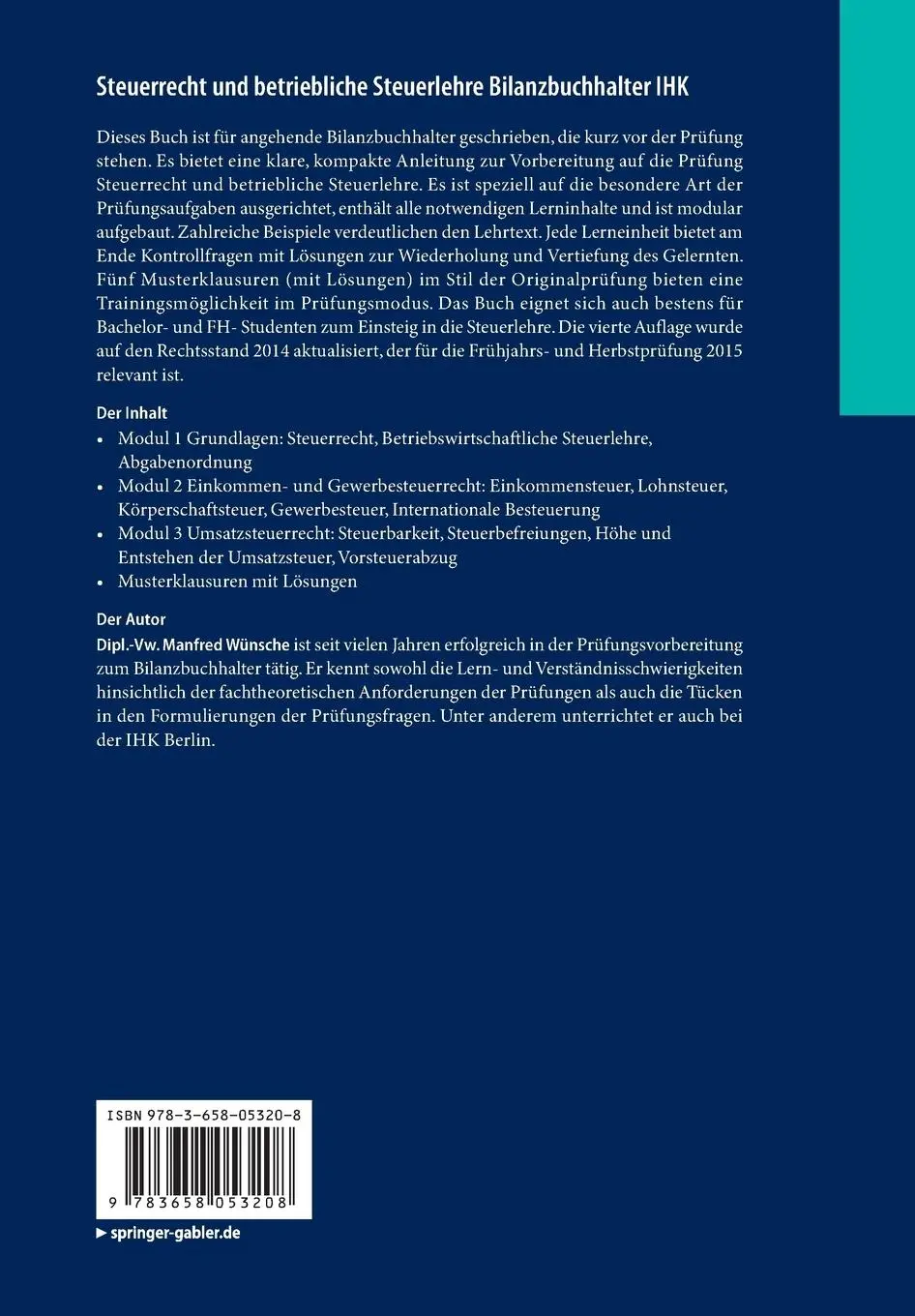 Rückseite: 9783658053208 | Steuerrecht und betriebliche Steuerlehre Bilanzbuchhalter IHK | Buch