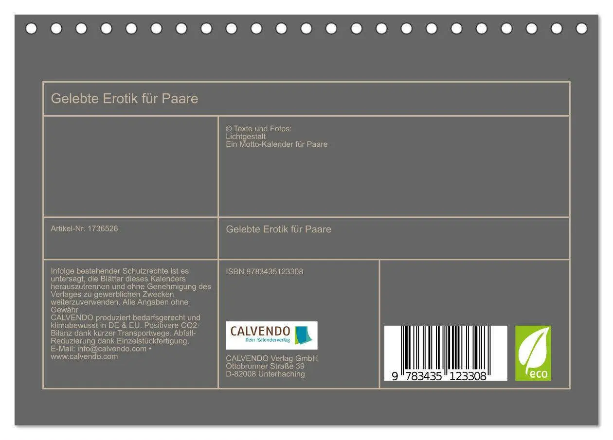 Bild: 9783435123308 | Gelebte Erotik für Paare (Tischkalender 2025 DIN A5 quer), CALVENDO...