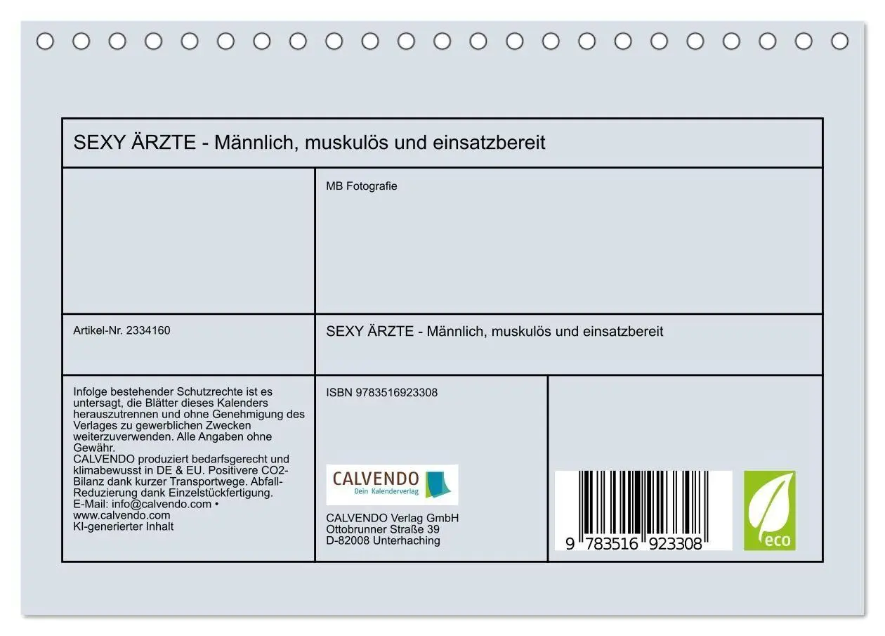 Bild: 9783516923308 | SEXY ÄRZTE - Männlich, muskulös und einsatzbereit (Tischkalender...