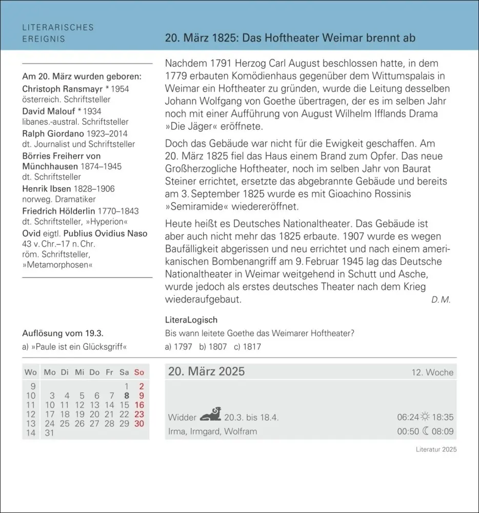 Bild: 9783840033308 | Literatur Tagesabreißkalender 2025 - Kulturkalender - Autoren,...