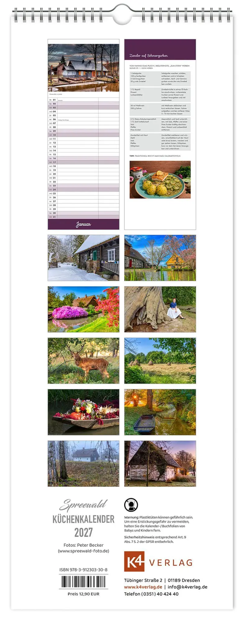 Bild: 9783912303308 | Küchenkalender Spreewald 2027 NEU! inkl. Rezepte | K4 Verlag (u. a.)
