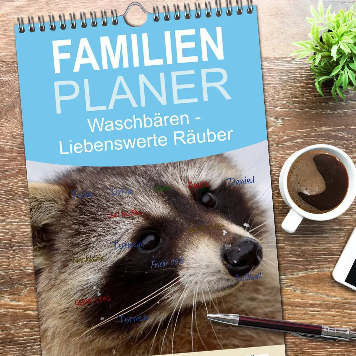 Bild: 9783516523508 | Familienplaner 2026 - Waschbären mit 5 Spalten (Wandkalender, 21 x...