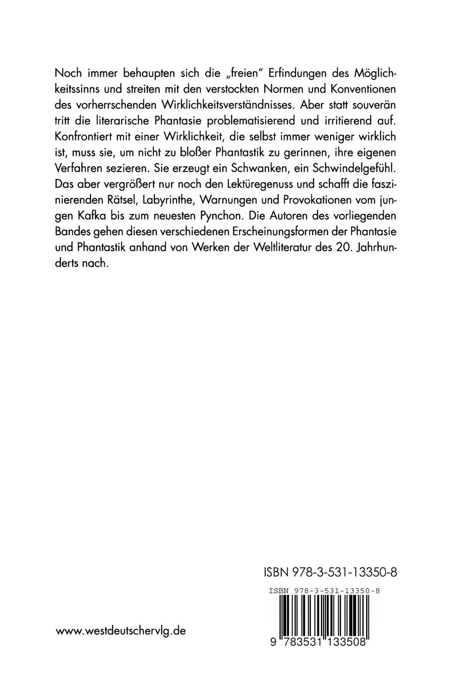 Rückseite: 9783531133508 | Möglichkeitssinn | Robert Stockhammer (u. a.) | Taschenbuch | 272 S.