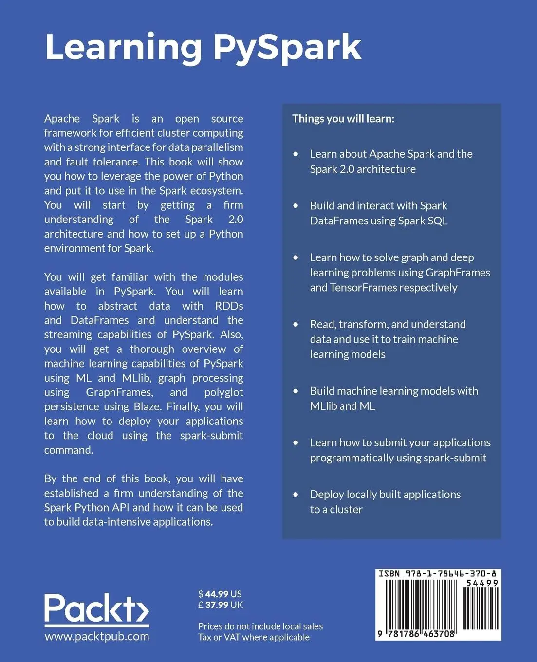 Rückseite: 9781786463708 | Learning PySpark | Denny Lee (u. a.) | Taschenbuch | Englisch | 2017