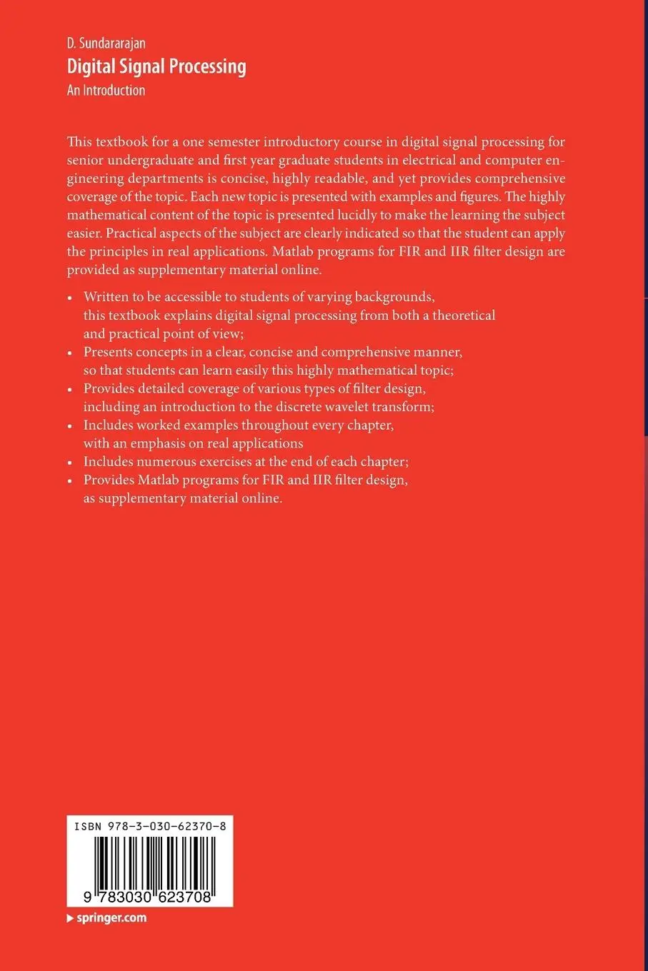 Rückseite: 9783030623708 | Digital Signal Processing | An Introduction | D. Sundararajan | Buch