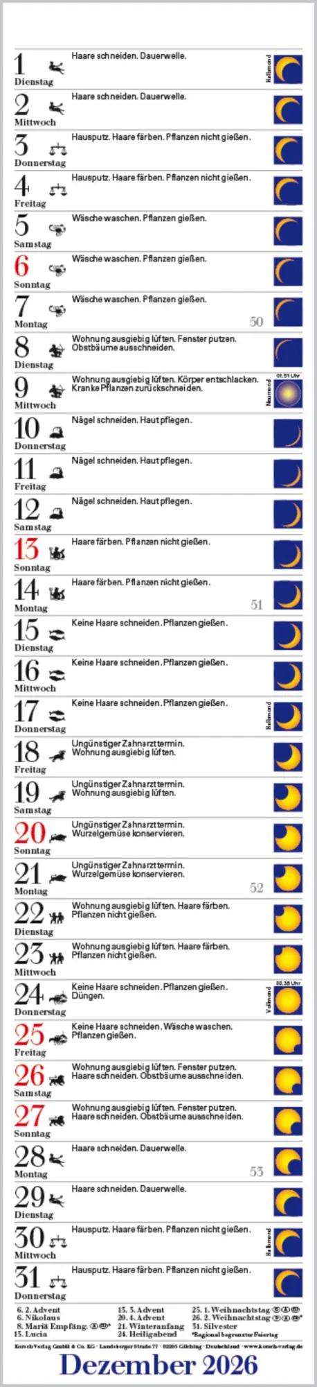 Bild: 9783731883708 | Mond-Langplaner 2026 | Verlag Korsch | Kalender | 13 S. | Deutsch