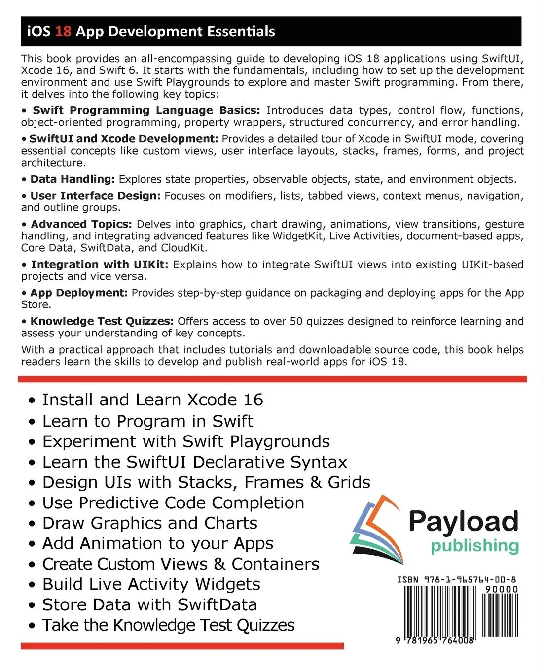 Rückseite: 9781965764008 | iOS 18 App Development Essentials | Neil Smyth | Taschenbuch | 2024