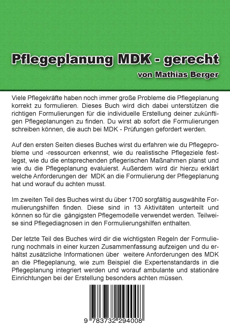 Rückseite: 9783732294008 | Pflegeplanung MDK - gerecht | Mathias Berger | Taschenbuch | 188 S.