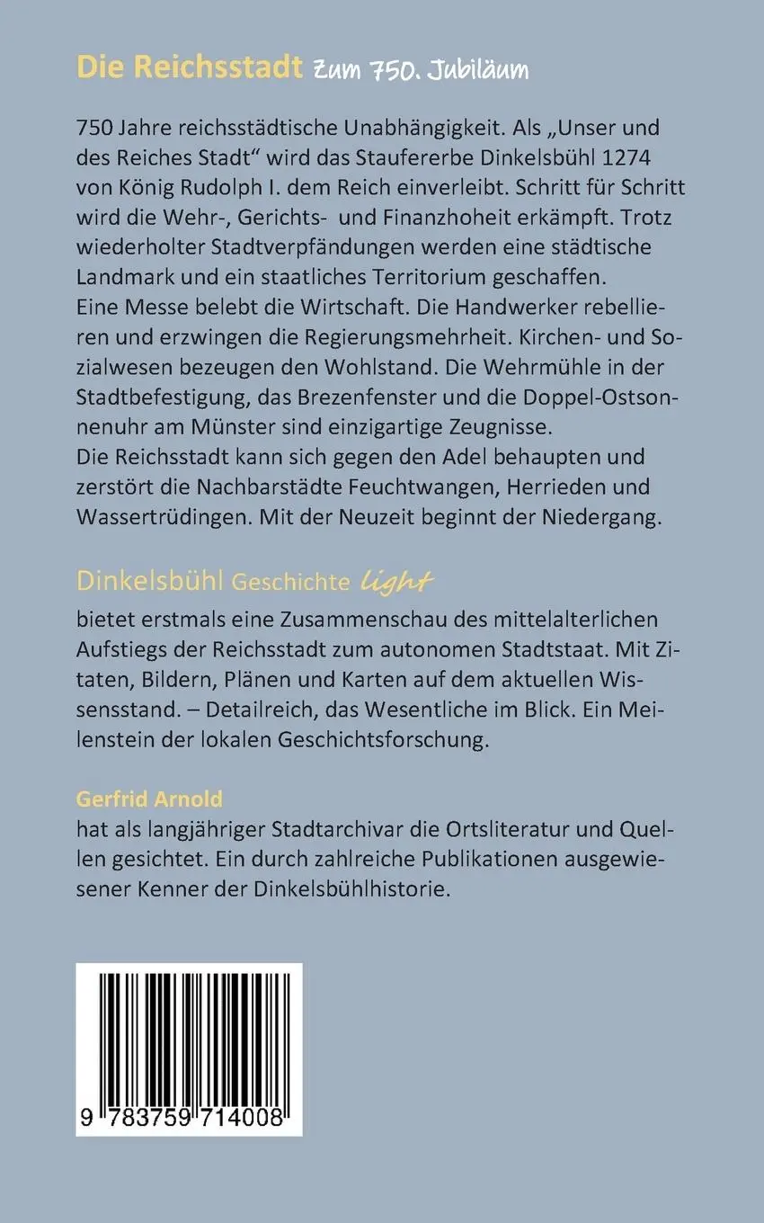 Rückseite: 9783759714008 | Die Reichsstadt | Dinkelsbühl Geschichte light | Gerfrid Arnold | Buch