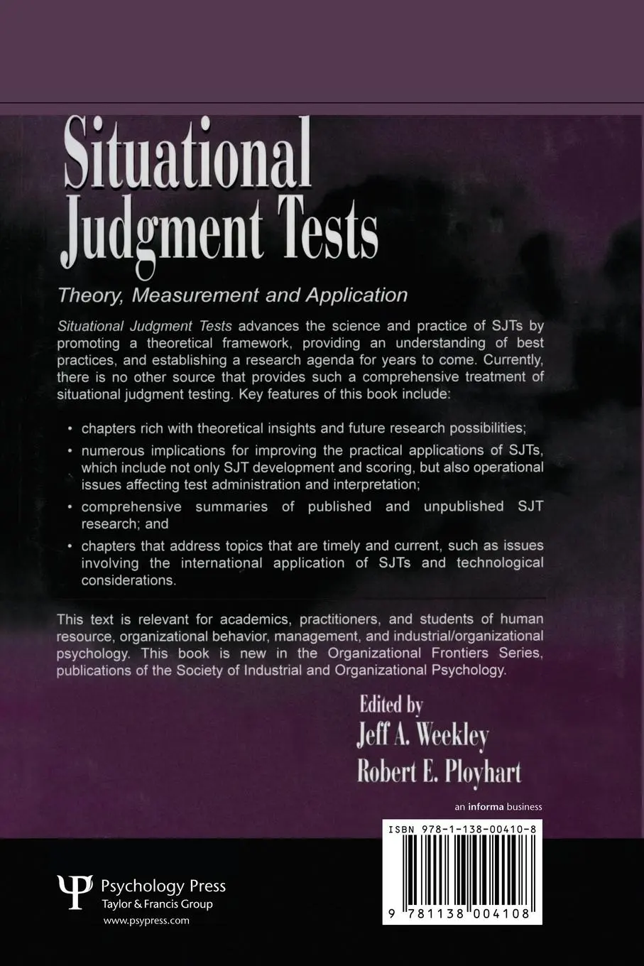 Rückseite: 9781138004108 | Situational Judgment Tests | Theory, Measurement, and Application