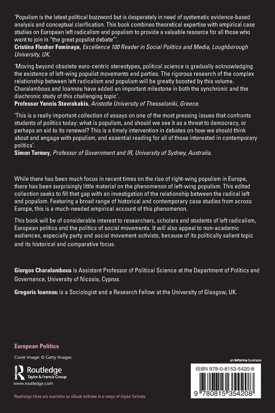 Rückseite: 9780815354208 | Left Radicalism and Populism in Europe | Giorgos Charalambous (u. a.)
