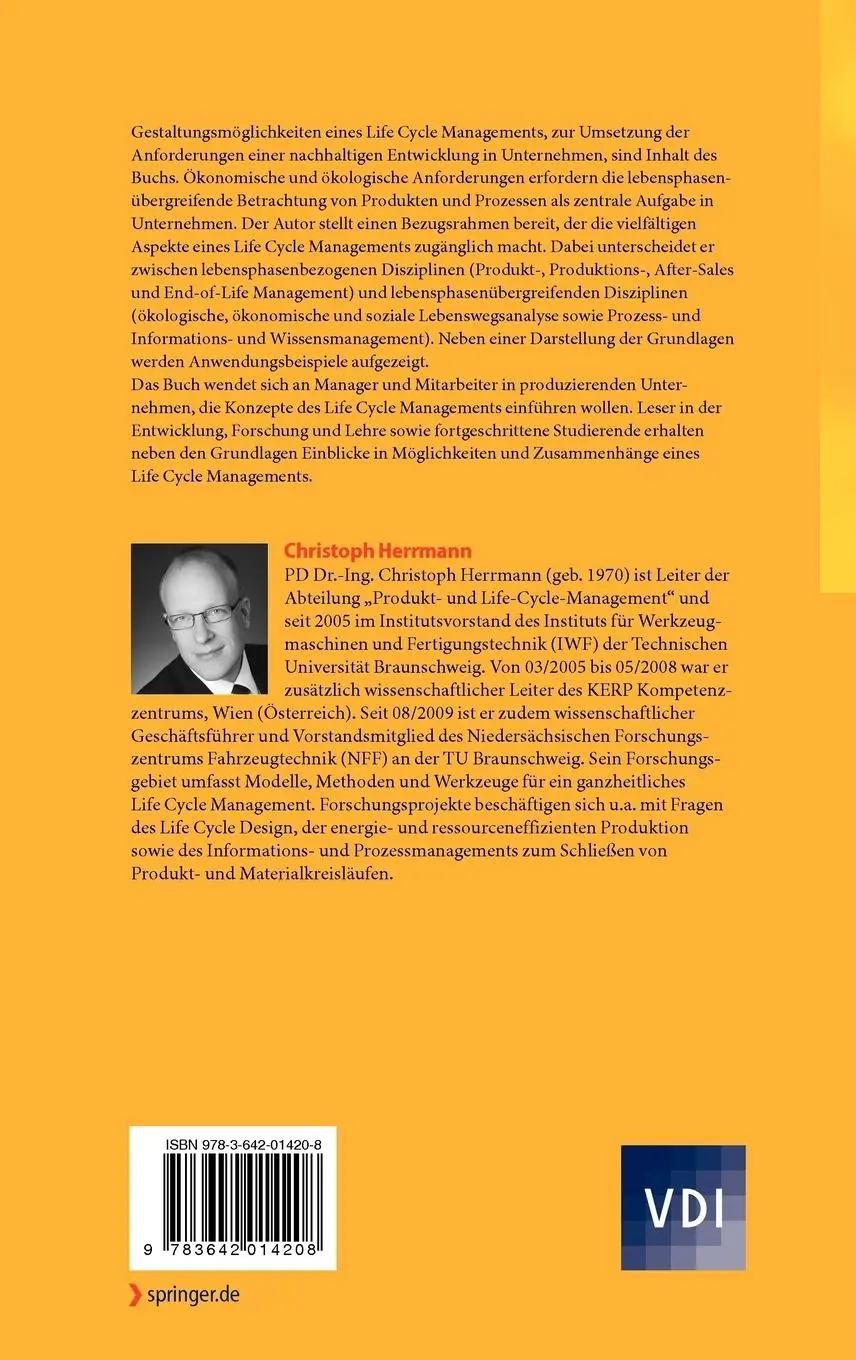 Rückseite: 9783642014208 | Ganzheitliches Life Cycle Management | Christoph Herrmann | Buch