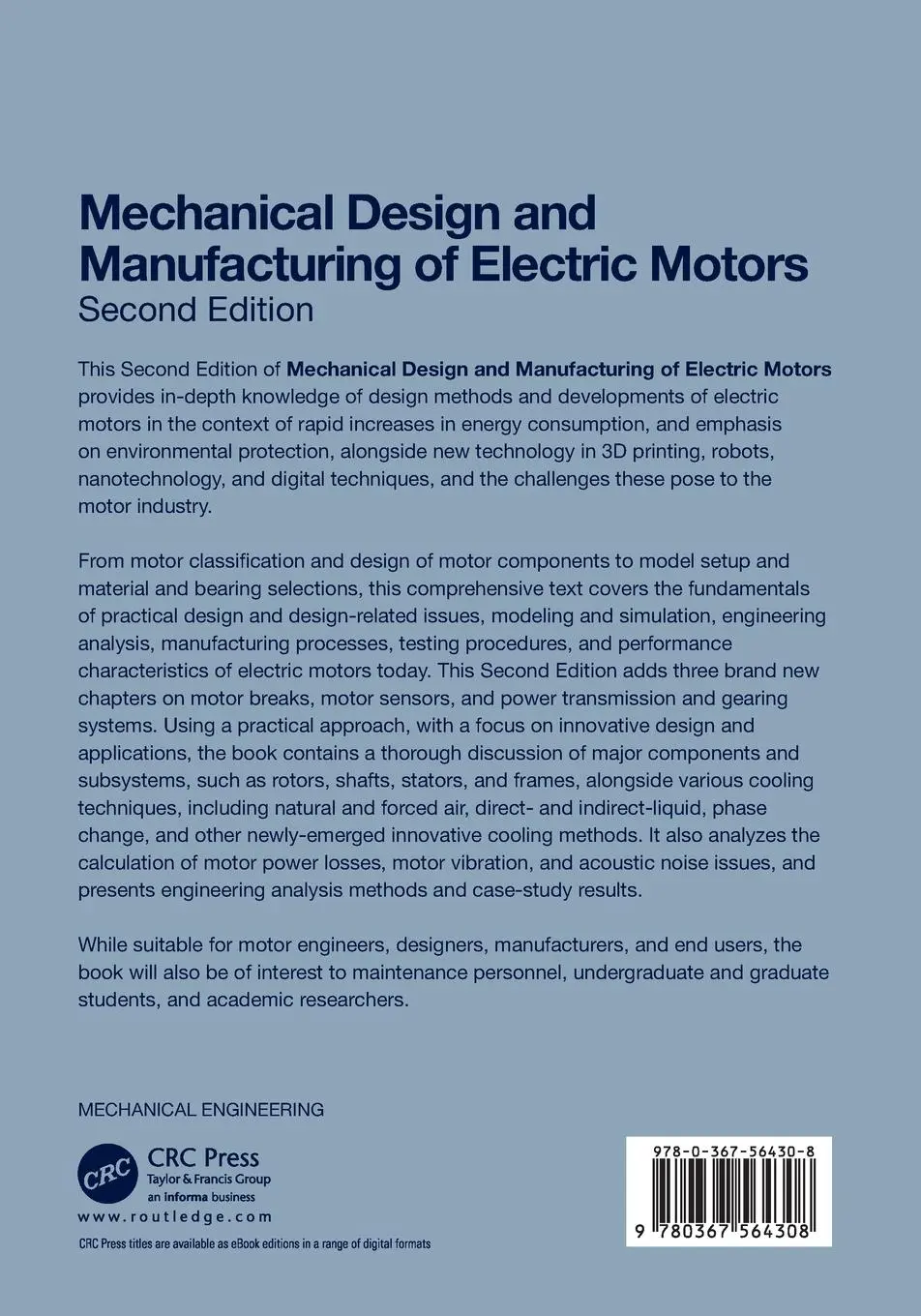 Rückseite: 9780367564308 | Mechanical Design and Manufacturing of Electric Motors | Wei Tong
