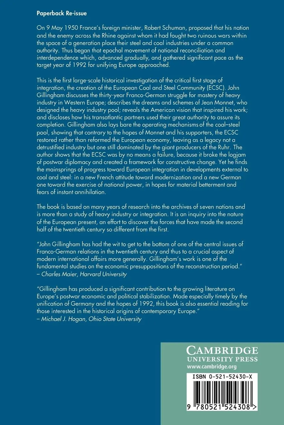 Rückseite: 9780521524308 | Coal, Steel, and the Rebirth of Europe, 1945 1955 | Gillingham (u. a.)