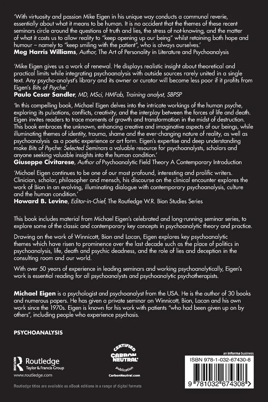 Rückseite: 9781032674308 | Bits of Psyche | Selected Seminars by Michael Eigen | Michael Eigen