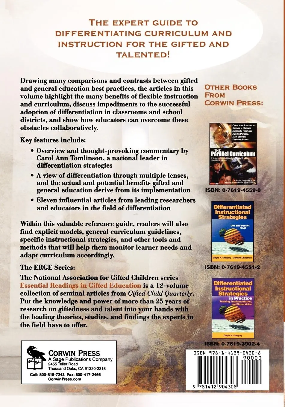 Rückseite: 9781412904308 | Differentiation for Gifted and Talented Students | Carol Ann Tomlinson