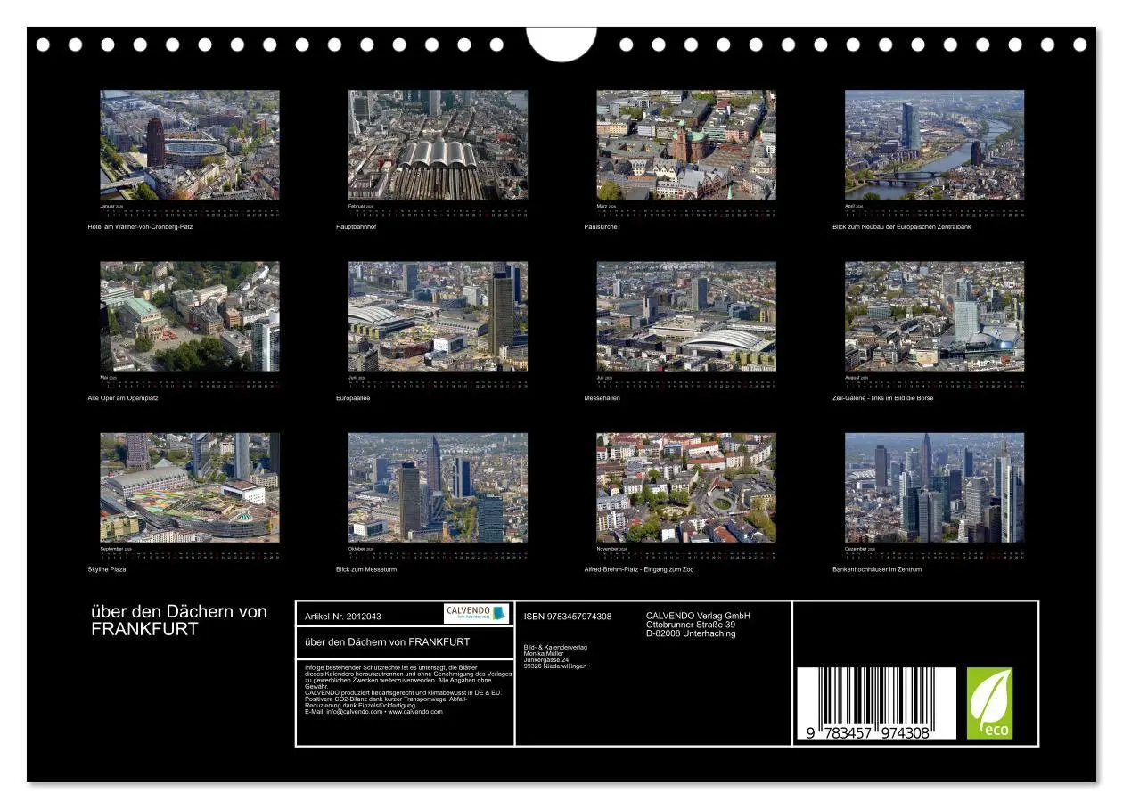 Bild: 9783457974308 | über den Dächern von FRANKFURT (Wandkalender 2026 DIN A4 quer),...