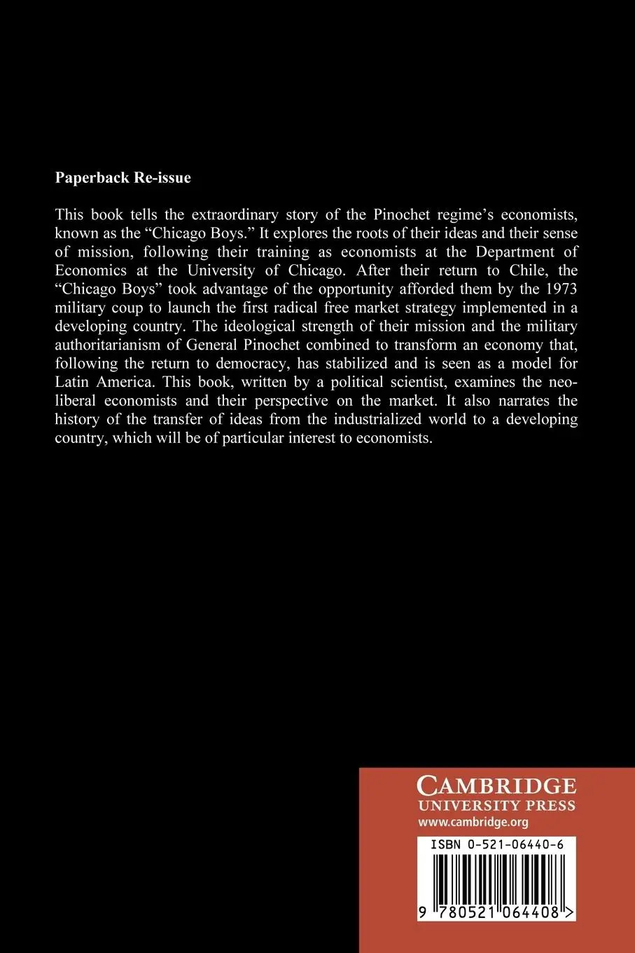Rückseite: 9780521064408 | Pinochet's Economists | The Chicago School of Economics in Chile