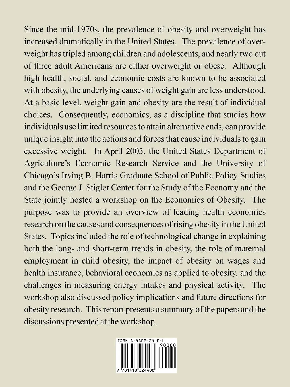 Rückseite: 9781410224408 | The Economics of Obesity | Tomas Philipson (u. a.) | Taschenbuch