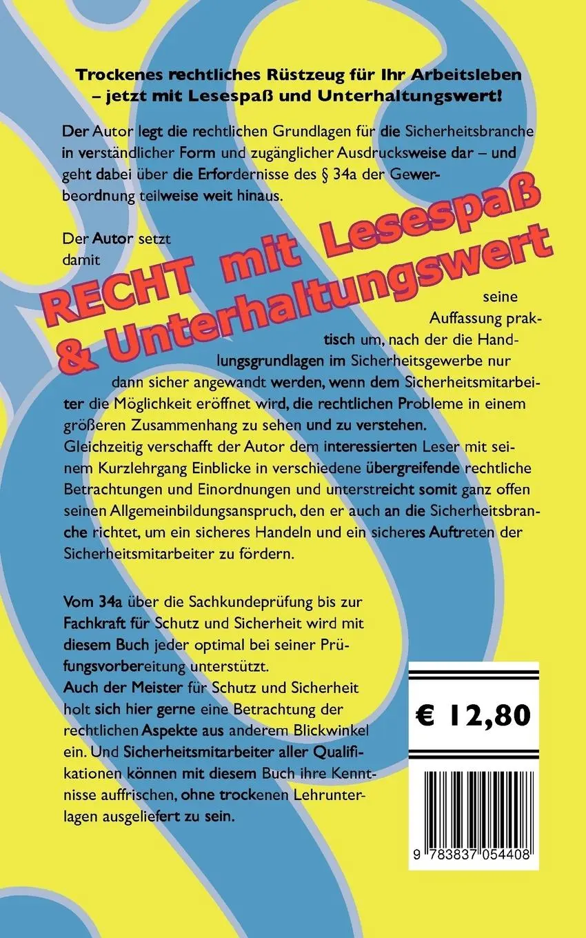 Rückseite: 9783837054408 | Rechtliche Grundlagen für das Sicherheitsgewerbe | Gerhard Ochsenfeld