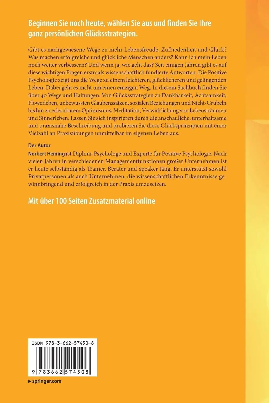 Rückseite: 9783662574508 | Glücksprinzipien | Norbert Heining | Taschenbuch | XXIV | Deutsch