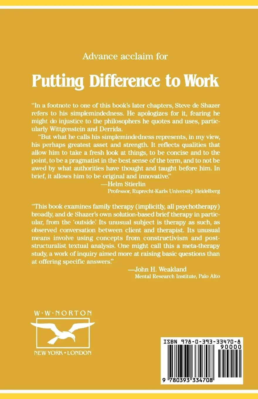 Rückseite: 9780393334708 | Putting Difference to Work | Steve De Shazer | Taschenbuch | Englisch