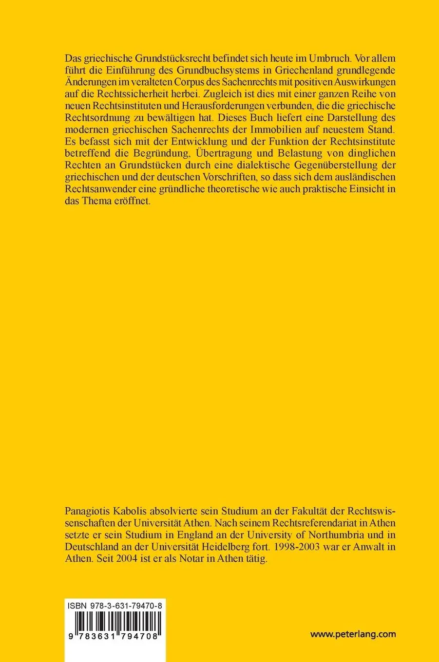Rückseite: 9783631794708 | Das griechische Immobilienrecht | Panagiotis Kabolis | Buch | Gebunden