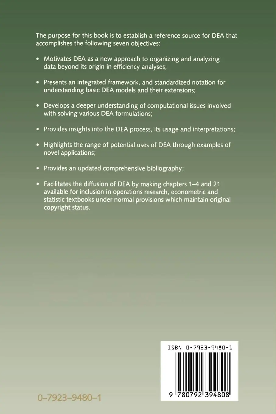 Rückseite: 9780792394808 | Data Envelopment Analysis: Theory, Methodology, and Applications