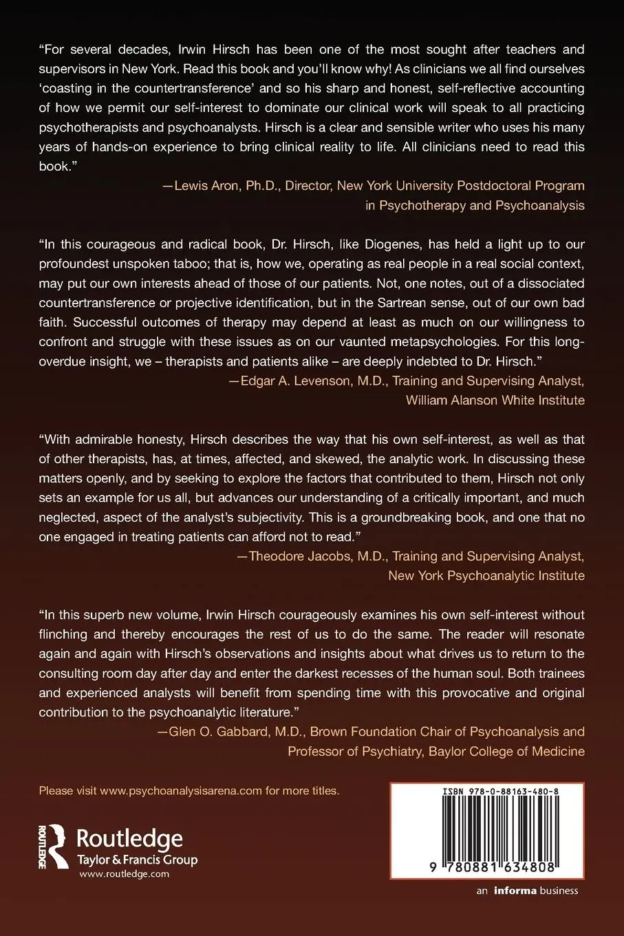 Rückseite: 9780881634808 | Coasting in the Countertransference | Irwin Hirsch | Taschenbuch