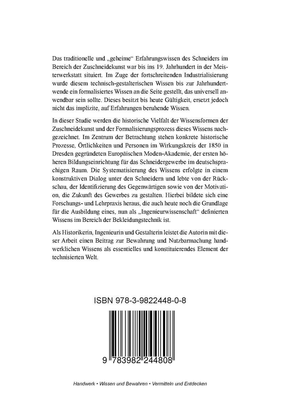 Rückseite: 9783982244808 | Die neuesten Fortschritte der Zuschneidekunst. | Lilly-Britt Weiß
