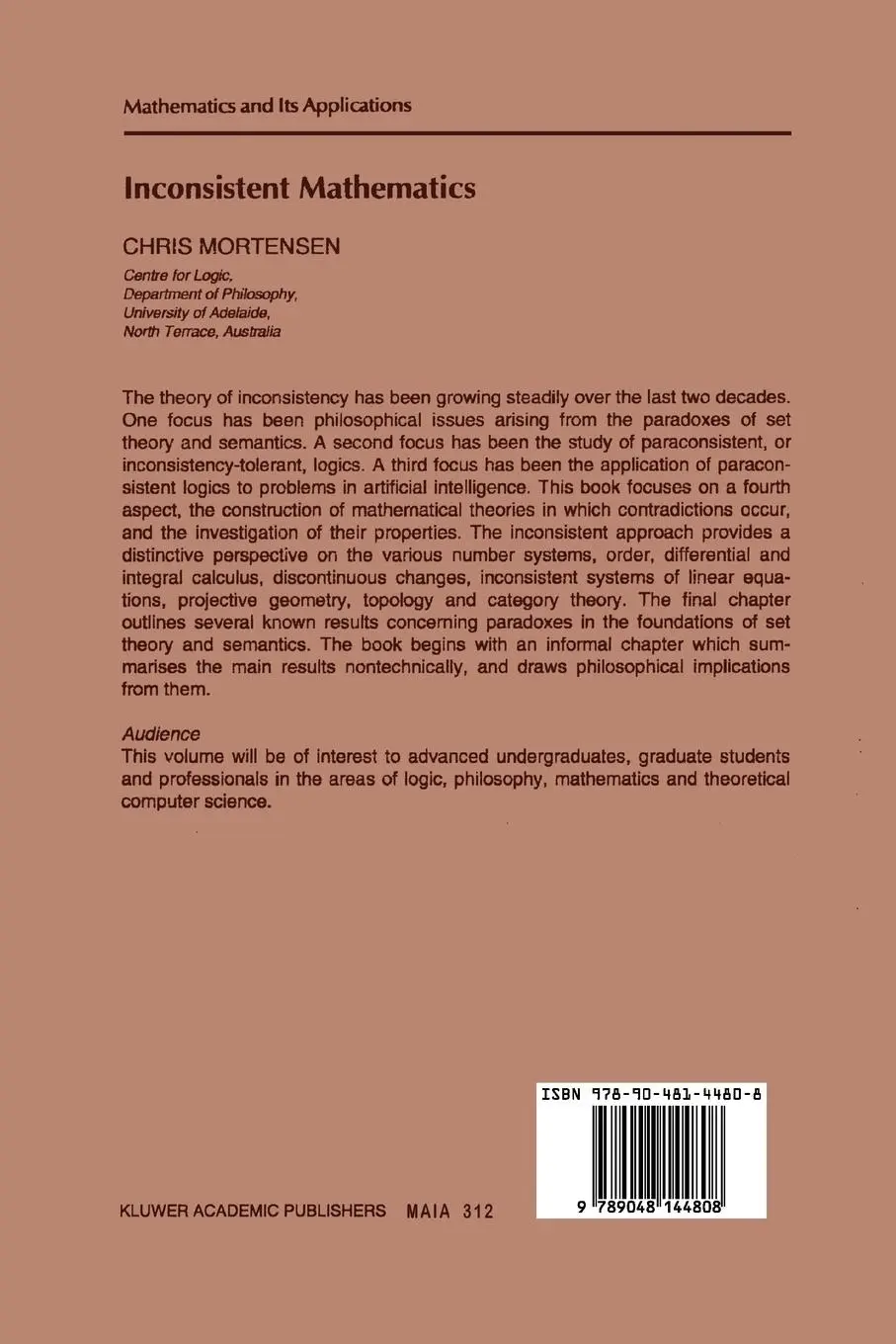Rückseite: 9789048144808 | Inconsistent Mathematics | C. E. Mortensen | Taschenbuch | x | 2010