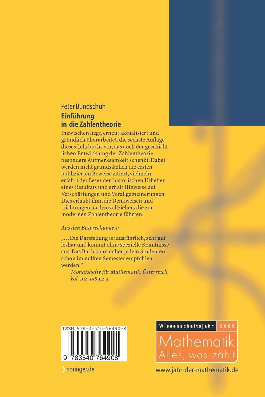 Rückseite: 9783540764908 | Einführung in die Zahlentheorie | Peter Bundschuh | Taschenbuch | xiv