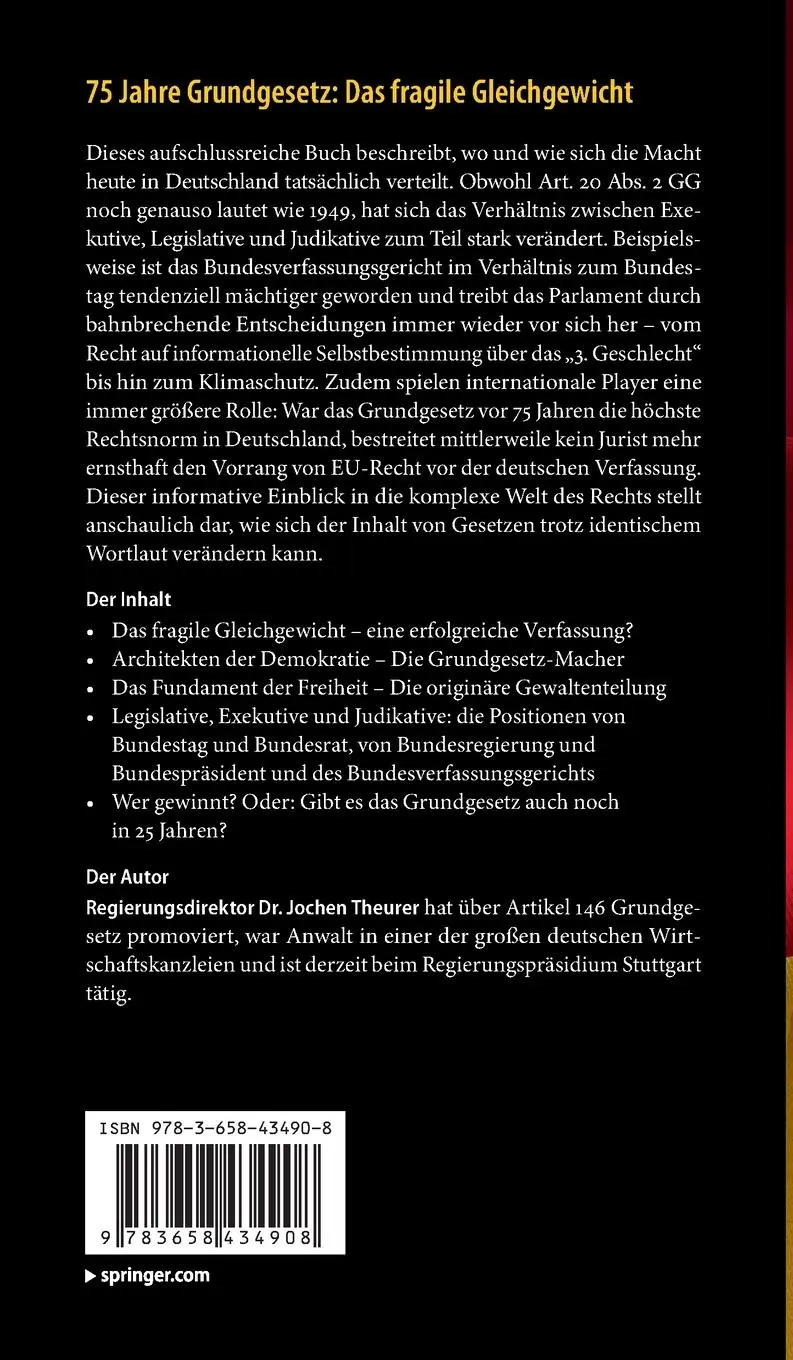 Rückseite: 9783658434908 | 75 Jahre Grundgesetz: Das fragile Gleichgewicht | Jochen Theurer | vii