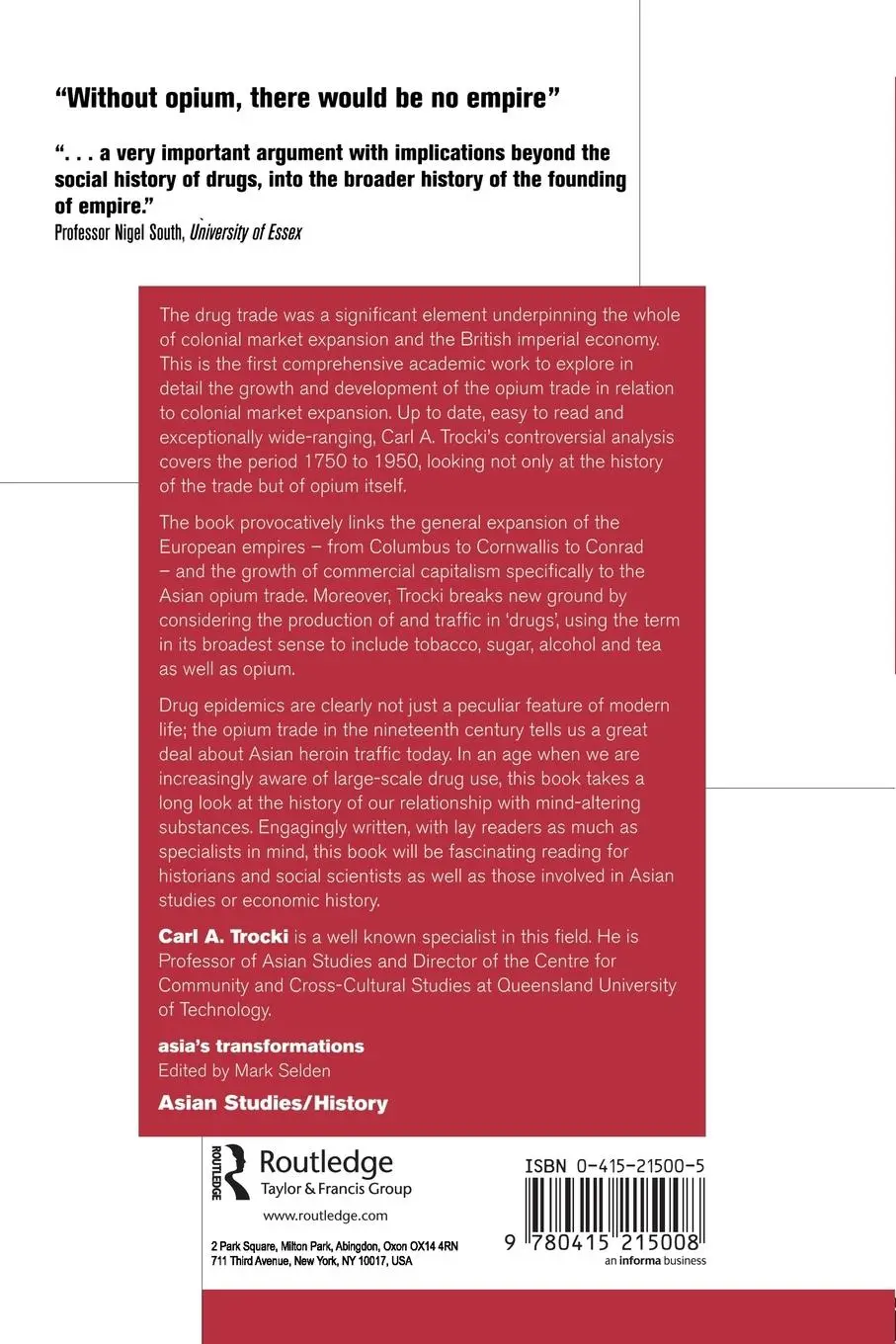 Rückseite: 9780415215008 | Opium, Empire and the Global Political Economy | Carl Trocki | Buch