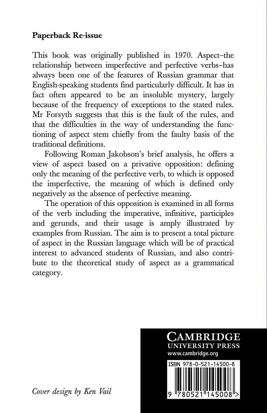 Rückseite: 9780521145008 | A Grammar of Aspect | Usage and Meaning in the Russian Verb | Forsyth