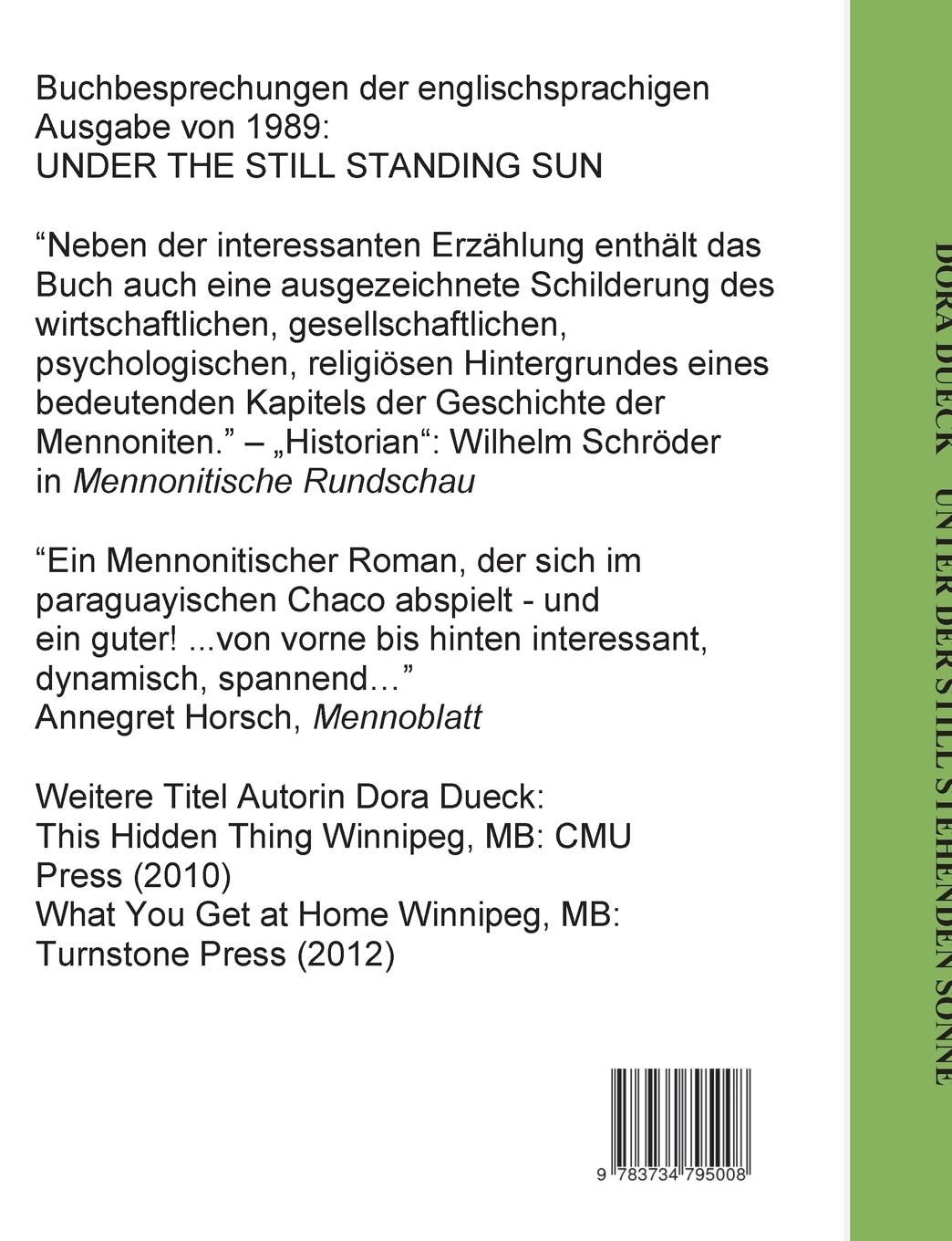 Rückseite: 9783734795008 | Unter der still stehenden Sonne | Dora Dueck | Taschenbuch | 168 S.