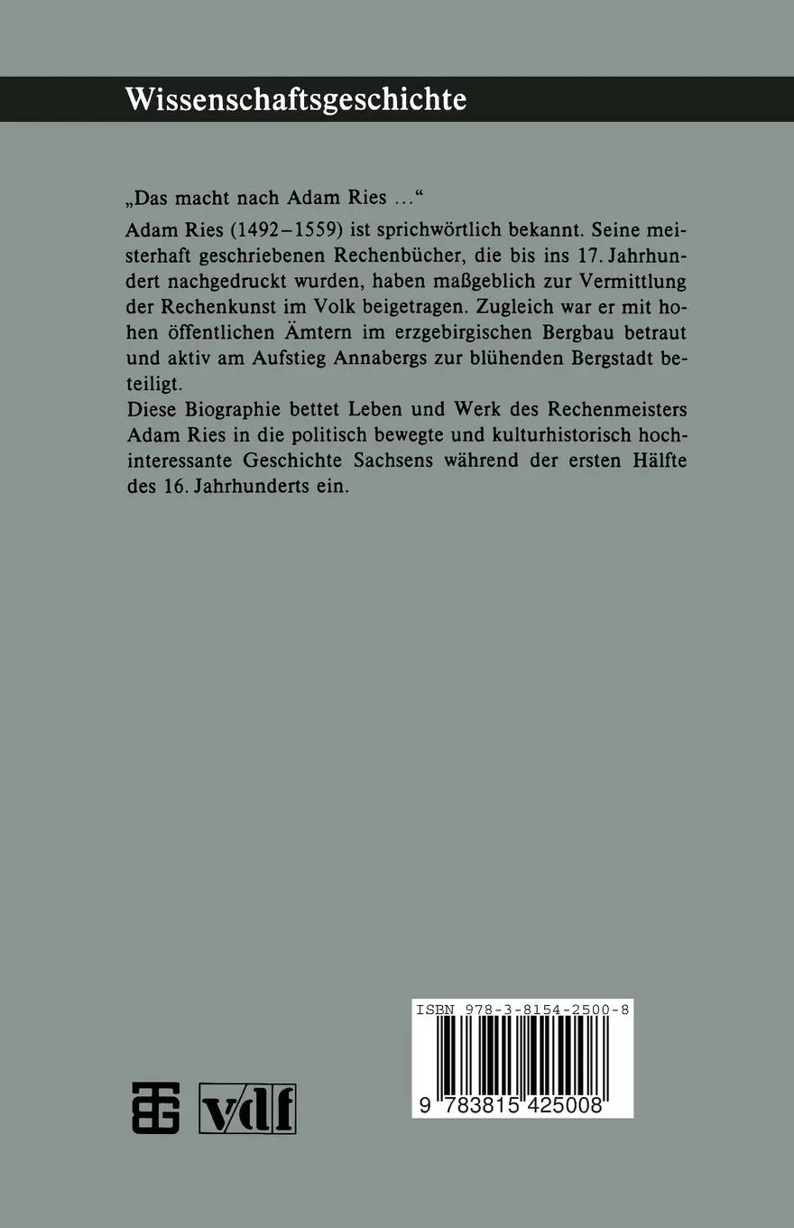 Rückseite: 9783815425008 | Adam Ries | Hans Wußing | Taschenbuch | 124 S. | Deutsch | 1992