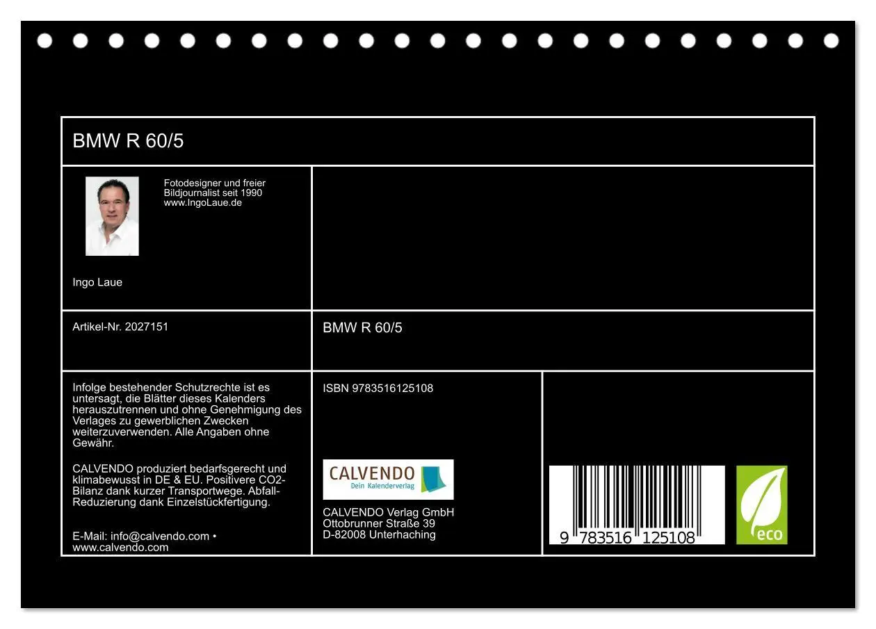 Bild: 9783516125108 | BMW R 60/5 (Tischkalender 2026 DIN A5 quer), CALVENDO Monatskalender