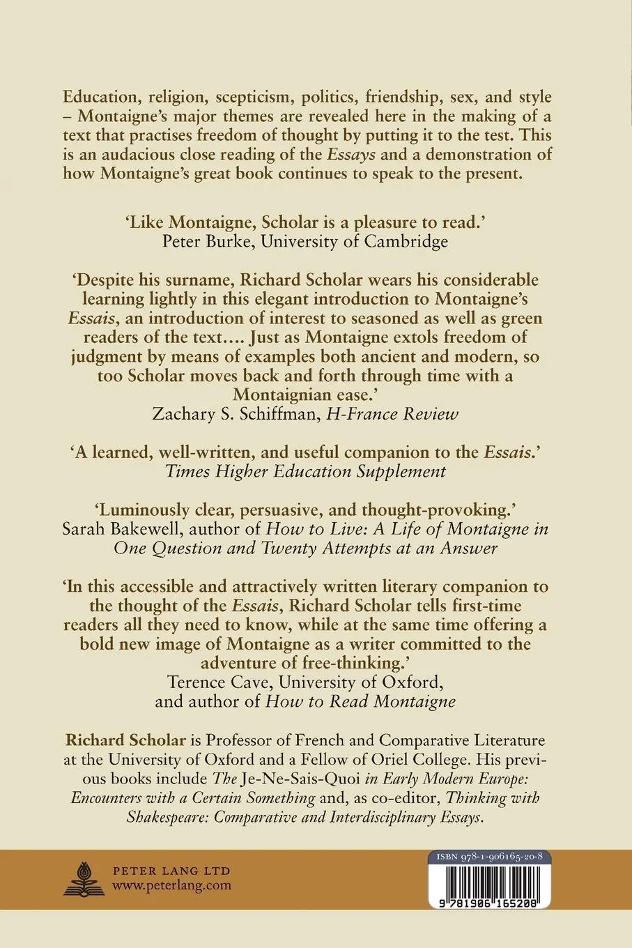 Rückseite: 9781906165208 | Montaigne and the Art of Free-Thinking | Richard Scholar | Taschenbuch